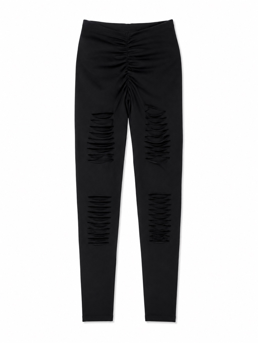 High-Rise Black Ruched & Distressed Women's Jeans